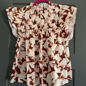 Crosby by Mollie Burch Pleated Ruffle Sleeve Blouse - XL